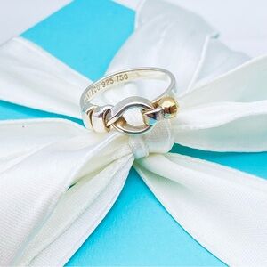 Tiffany & Co 18K Yellow Gold Silver Hook Eye Knot Ring Size 5.5